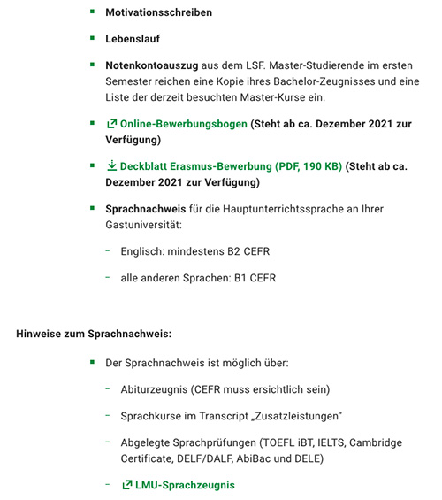 Erasmus Bewerbungsunterlagen